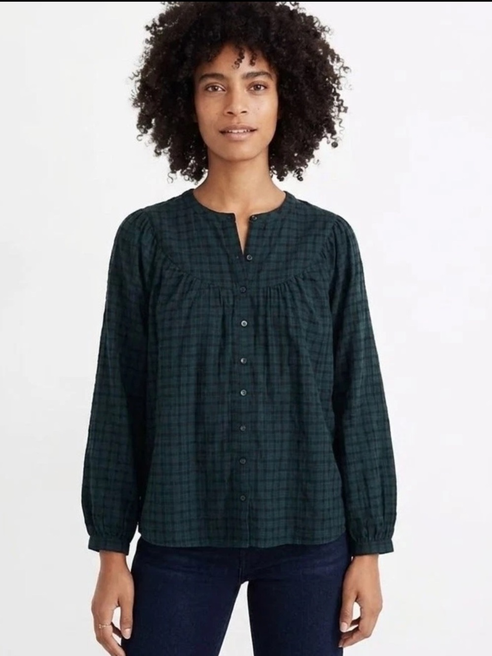 Madewell Green Black Plaid Cotton Button Front Blouse Top XXS